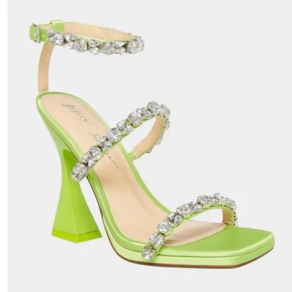 Bright Lime Crystal-Embellished High Heel Sandals by Betsey Johnson. - Picture 8 of 8